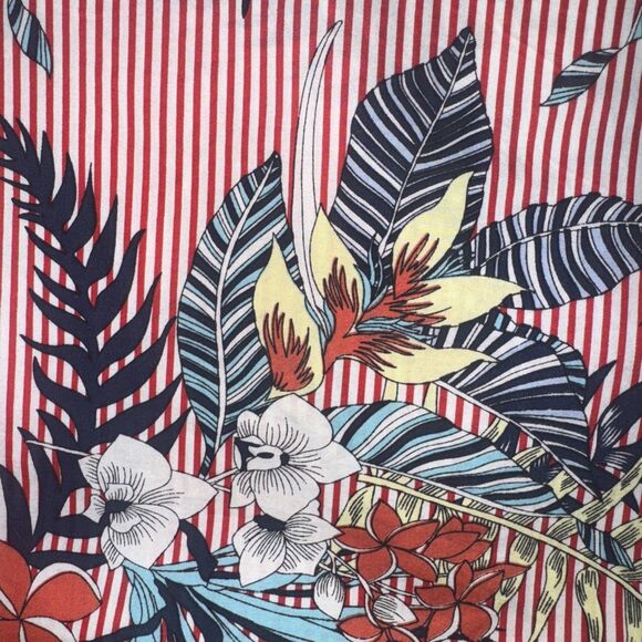 VATPAVE Red Striped Floral Button Up Hawaiian Short Sleeve Aloha Shirt Mens XL - Picture 2 of 4